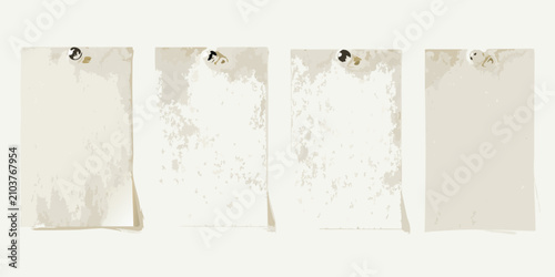 Canvas Print set of four vertical textured off white paper sheets with torn edges pieces stat