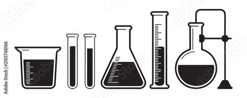 Set of laboratory glassware icons for science experiments research and chemical analysis of substances.