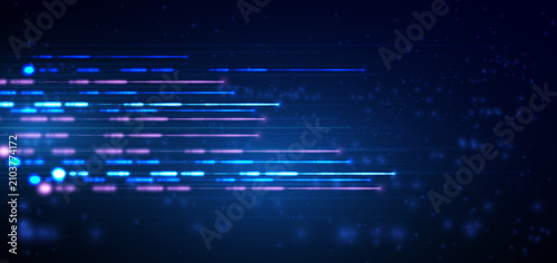 Abstract Glowing Blue Purple Light Streaks Technology Background with Digital Motion Effect.