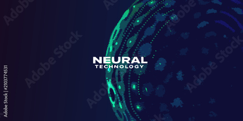 Foto neural technology abstract vector illustration with glowing dots and lines netwo