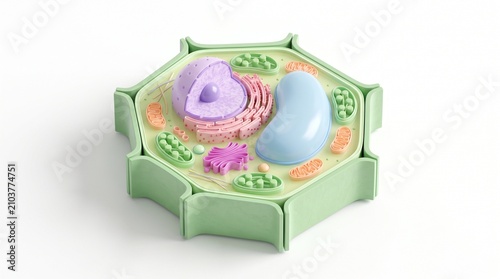 3D isometric plant cell structure on white background