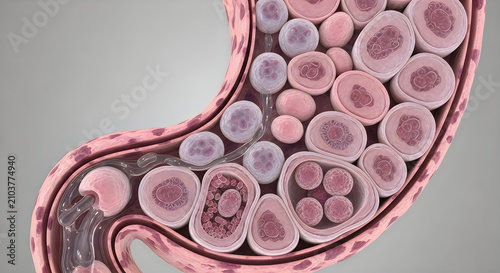 3d render of intestinal villi and microvilli, medical illustration of digestive system, detailed anatomy