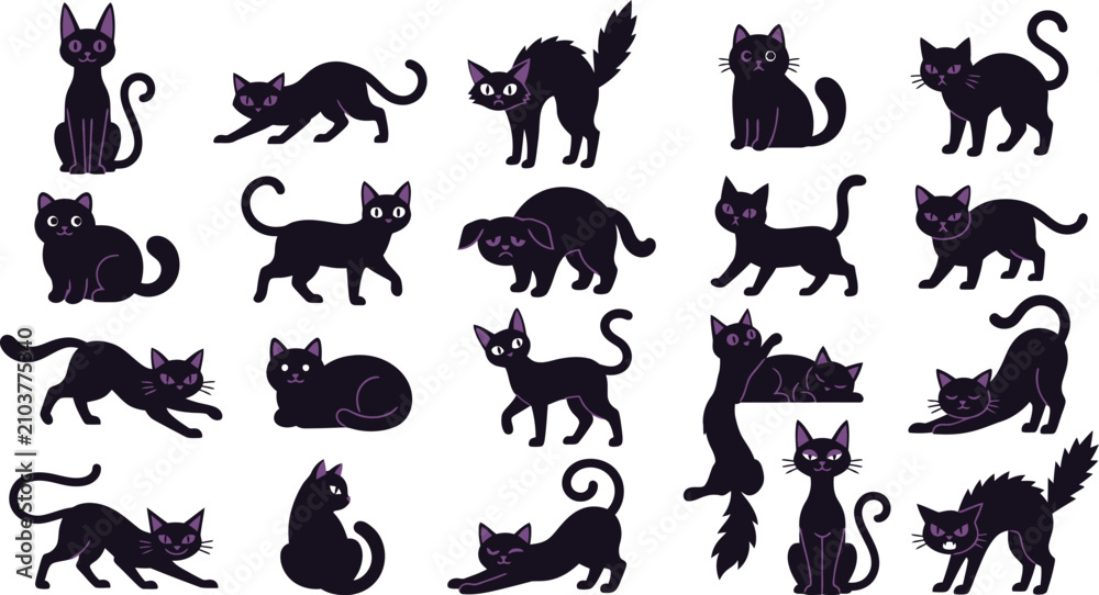 Obraz premium Spooky halloween black cats collection vector illustrations for festive designs and creepy october celebrations