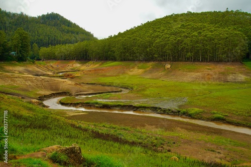 Dry reservoir of the dam