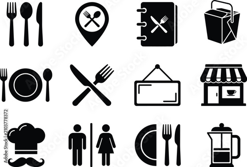Set of restaurant and food icons.