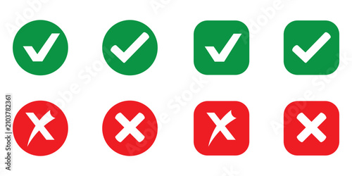Checkmark cross symbols. Checkbox false wrong icon set. Vote checkmark, cross icons, symbols set. Checkmark icons tick and cross sign check mark and x cross. Circle shape yes correct and no wrong icon