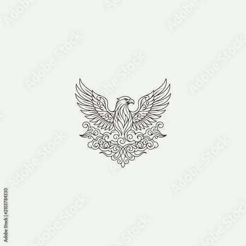 Minimalist Eagle Line Art with Ornamental Swirls