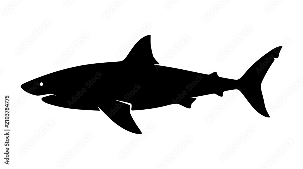 Naklejka premium Great white shark silhouette isolated on white background