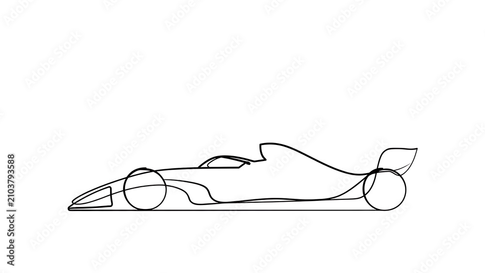 Obraz premium Formula one race car line art white background.