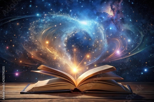 Open Book Reveals Celestial Wonders A Cosmic Narrative Unfolds from its Pages