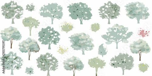 Принти на полотні An assortment of stylized pastel colored trees and foliage illustration
