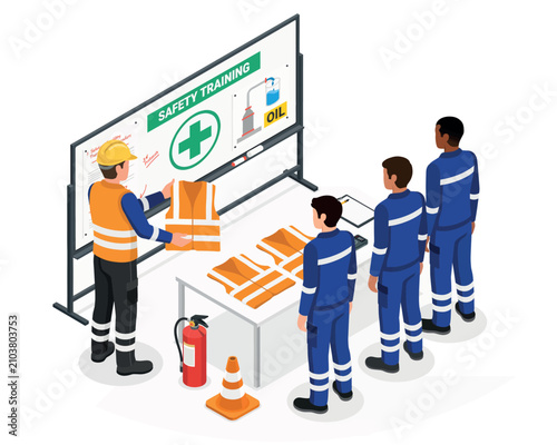 Industrial workers at a safety training session isolated on transparent background, Vector