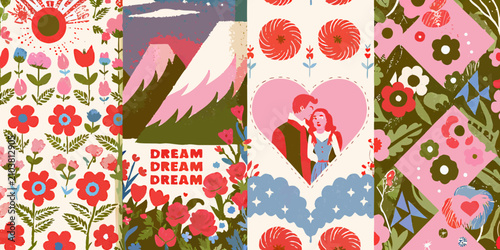 Valokuva Floral ornament and dreamscape illustrations in a colorful vector style