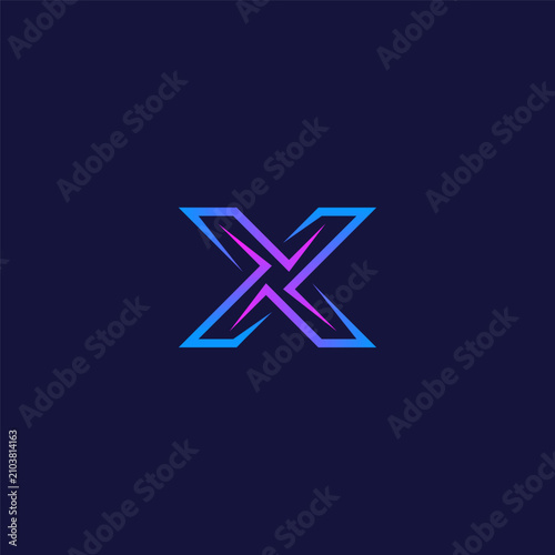 X letter in neon cyber style with blue and pink gradient