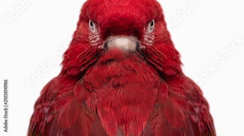 Scarlet macaw portrait looking forward on white background