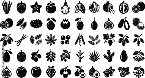 Bild auf Leinwand Exotic Fruit Silhouette Vector Icon Set for Tropical Food and Botanical Design
