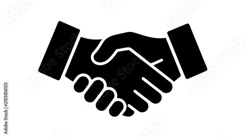 Black handshake icon for business agreement