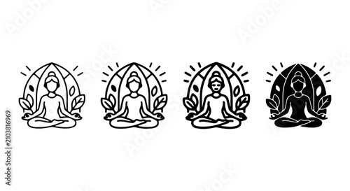 Fotografía Meditating Figure Icon Set, Zen Yoga Poses, Spiritual Enlightenment, Mindfulness