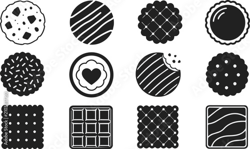 Sweet Cookie Biscuit Icons Set Vector Collection Silhouettes