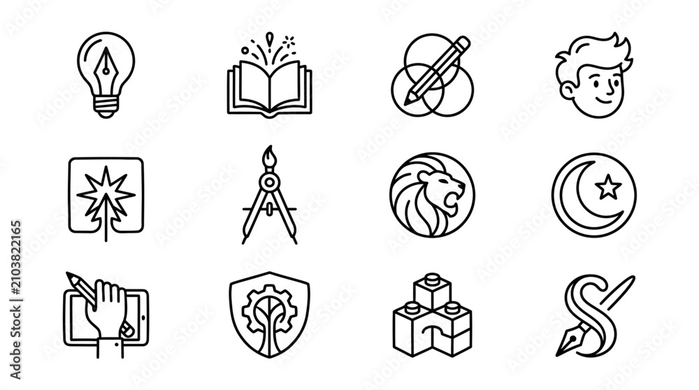 Fototapeta premium Black and white line icons set.