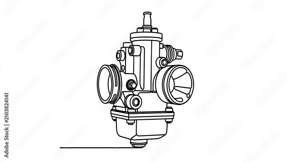 Naklejka premium Carburetor technical drawing white background.