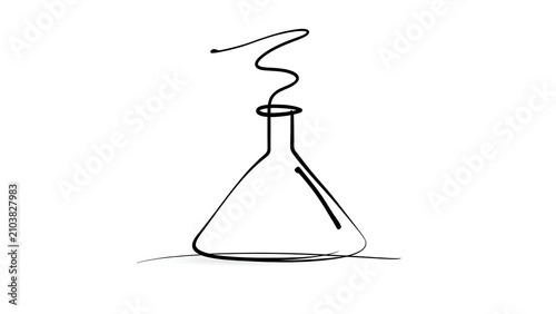 Hand drawn flask with steam white background.