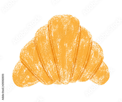 Croissant shown from top with textured strokes on isolated background.