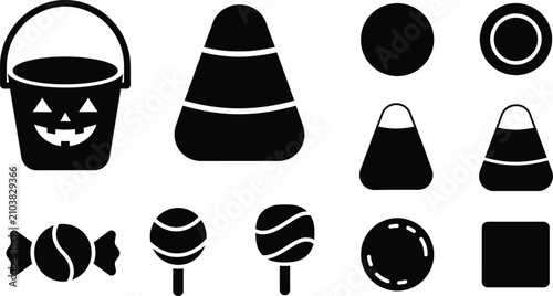 Photos Halloween candy silhouette icons trick or treat vector set isolated on transpare