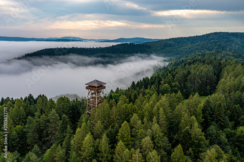 Beskid Sądecki, Muszyna, Malnik, poranne mgły, lato