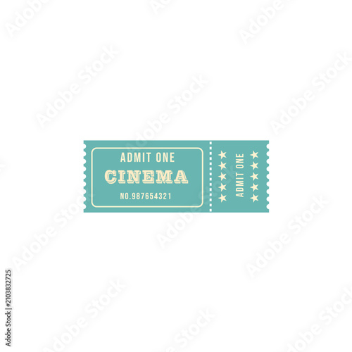 Green ,Vintage Cinema Retro Admit OldOne Ticket Isolated on White Background