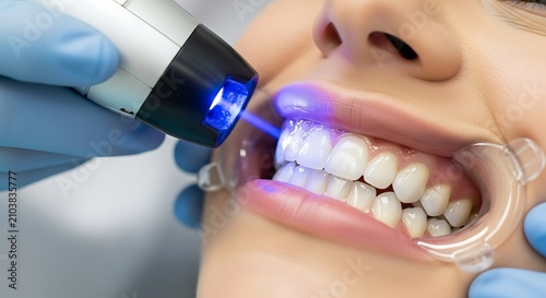 A woman undergoes teeth whitening treatment