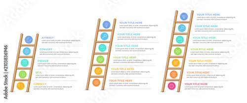 5 up to 7 Step Ladder Infographic Element Set with Editable Text