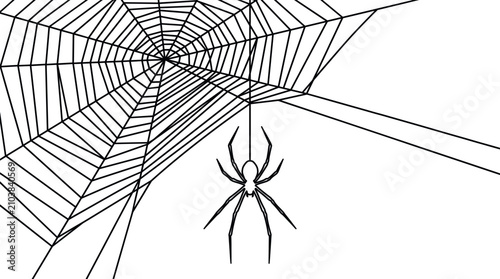 Foto Black widow spider hanging in detailed circular web illustration
