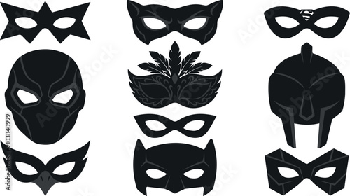 Foto Collection of black masks venetian superhero and animal styles