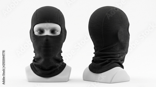 Black Balaclava Ski Mask Mockup on Mannequin, Front and Back View