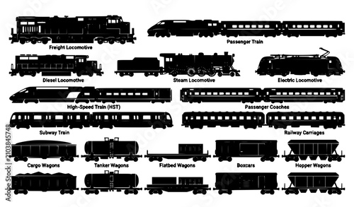 Foto Black and White Rail Transport Silhouette Vector Collection