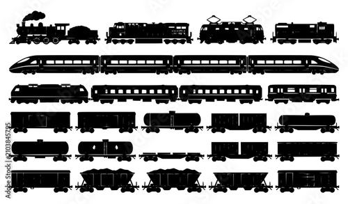 Фотография Black and White Rail Transport Silhouette Vector Collection