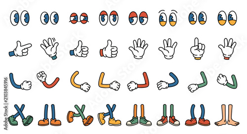 фотографія A collection of cartoon character body parts including eyes hands arms and legs