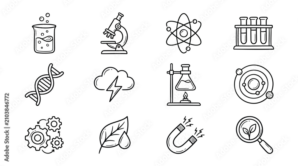 Fototapeta premium Science icons with laboratory equipment.