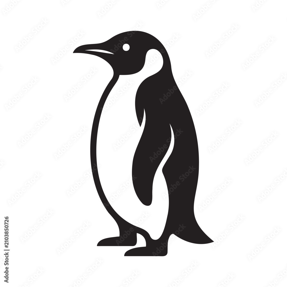 Obraz premium Minimalist black and white vector illustration of a cute standing penguin for modern graphic design projects