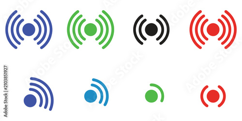 Fotografía Wi-Fi signal icons in blue for wireless network, internet connectivity, communication, interface, mobile, web, and digital technology design