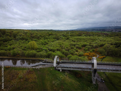 Картината върху платно Falkirk Wheel aerial view, rotating boat lift, Falkirk, Scotland