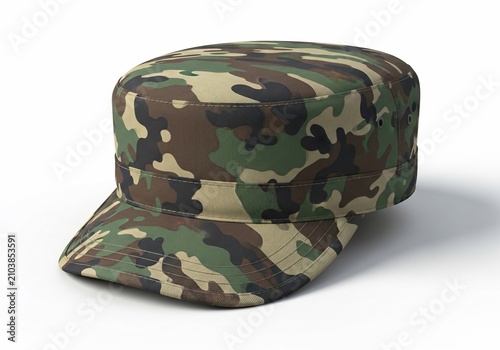 Camouflage Crown: A 3D render showcasing intricate fabric texture and subtle shadow play.