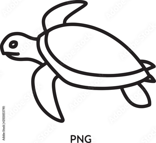 Black outline sea turtle swimming icon on white background with swimming featuring smooth, smooth curves simple, black line drawing, illustration, silhouette, creature, graphic, cartoon, minimal, logo