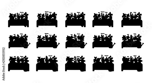 Fifteen Silhouette Icons: Diverse People Groups, Crowd Silhouettes, Business Team, Community