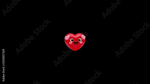 Animated happy red heart characters floating against solid black background for romance themes with floating horizontally across characters cheerful faces video displays three