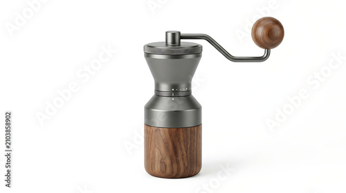 Minimalist manual coffee grinder mockup on seamless white background
