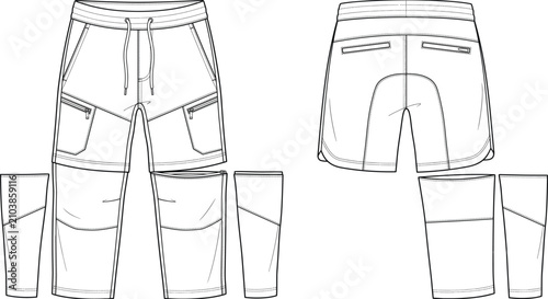 Картината върху платно Men convertible zip off cargo pants fashion technical flat sketch template vecto