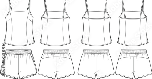 Foto Technical camisole and shorts pajamas set fashion flat sketch sleepwear loungewe
