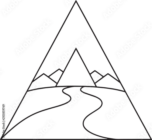 Minimalist silhouette of rugged mountain peaks against a clean white background for graphic design projects featuring striking vector illustrations of majestic natural landscapes with mountaineering